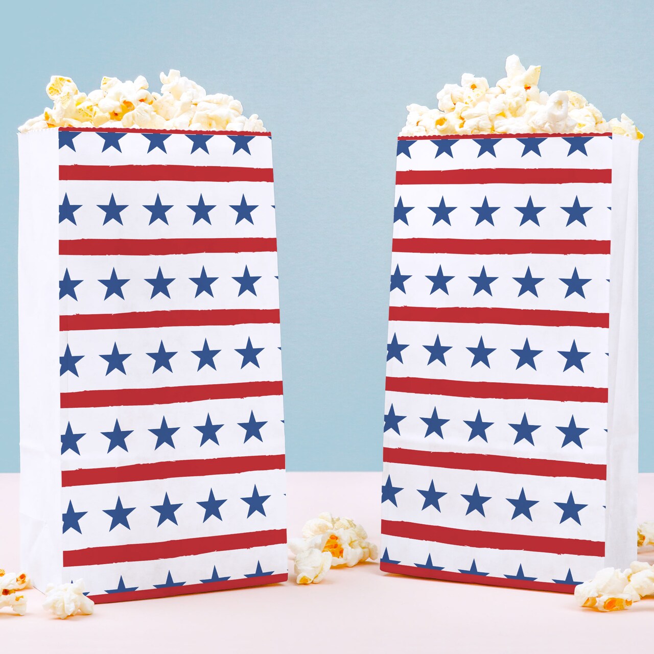 Big Dot of Happiness Stars & Stripes Popcorn Bags, Memorial Day Parade, 4th of July, Veterans Day Favor, Free-Standing Individual Paper Bags - 25 Ct